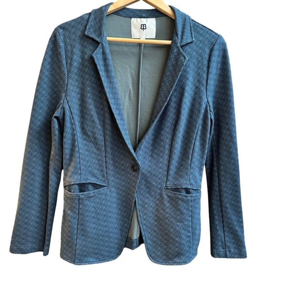 Betabrand Blazer Chevron Patterned Blue Gray Stretch Pockets Career Work Size SM - Picture 2 of 9